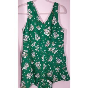 Kelly green floral romper Y2k 90s Spring Size 8 With Pockets LOFT